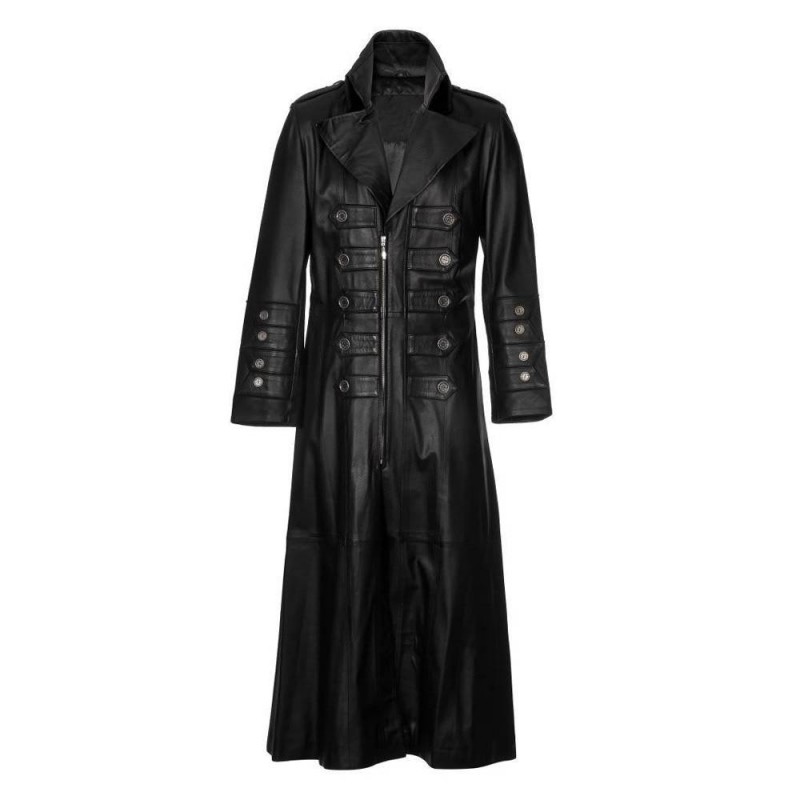 Men Gothic Coat Military Steampunk Leather Gothic Coat Trench Coat